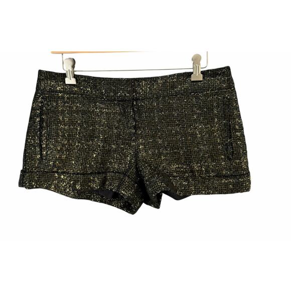 Express Metallic Tweed Shorts Womens 6 Black Gold Pockets Cuffed Lined Chic Y2K - Picture 1 of 13